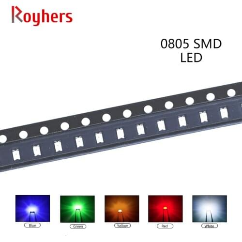 100pcs 0805 SMD LED White Red Yellow Blue Green Orange Purple RGB High Light Emitting Diode Kit PCB DIY