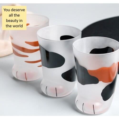 Creative Cute Cat Paws frosted glass Tiger Paws Mug Office Coffee Mug Tumbler Personality Breakfast Milk Porcelain Cup Gift