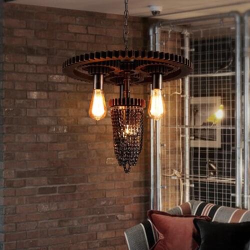 Creative personality retro wind industry Restaurant Bar Cafe wrought iron staircase pendant lights three gears
