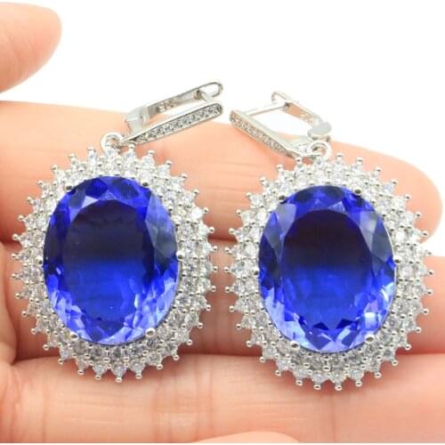 41x22mm Bohemia Design Created Big Smokey Quartz Cubic Zircon Gift For Sister Silver Earrings