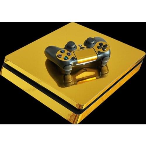 Metal Brushed Gold PS4 Slim Stickers Play station 4 Skin Sticker Decals For PlayStation 4 PS4 Slim Console and Controller Skin
