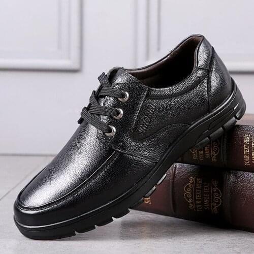 Dad shoes autumn new leather shoes mens leather soft sole old man middle-aged and old lace-up mens round head mens shoes