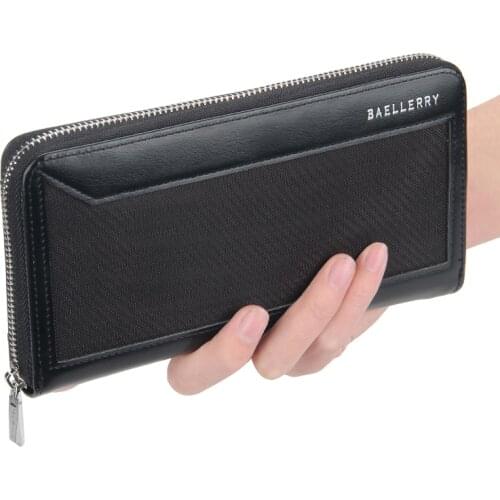 Mens casual long wallet European and American trend multi-card position zipper pure color clutch wallet wallet new 2021