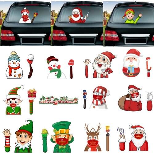 Christmas Cartoon Santa Claus Elf Car Stickers PVC Waving Stickers Window Wiper Decal for Car Rear Windshield Decoration Sticker