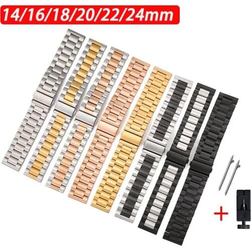 Stainless Steel Watchband 14mm 16mm 18mm 20mm 22mm 24mm Folding Buckle Quick Release Straps For Huawei honor gt2 Galaxy Watch 4