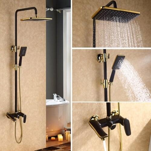 Boonion black-gold Brass Luxury multi-function shower Faucets Bathroom Shower Set Diverter Mixer Valve Shower Hot and coldSystem