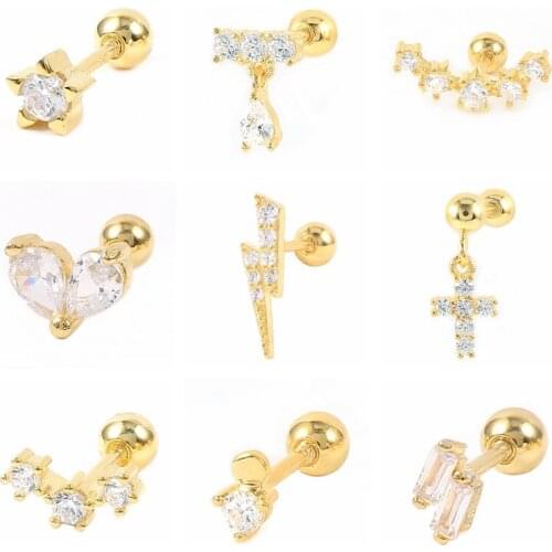 BOKAO 1pcs Plata 925 Sterling Silver Pendientes Lightning Cross Stud Earrings Piercing Woman Jewelry 2021 Bijoux Femme Серьги CZ