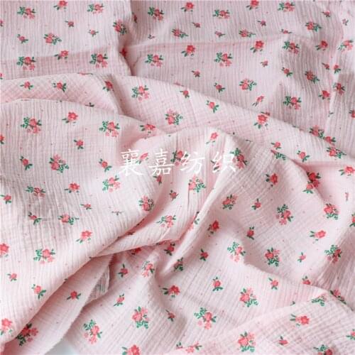 Texture Pleated Cotton Double Gauze Crepe Printed Childrens Clothing Fabric Womens Dress Pajamas Fabric