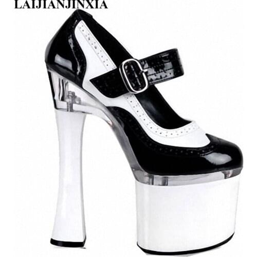 LAIJIANJINXIA Womens Single Shoes 18CM Thick High-Heeled Shoes Platform Shoes 7 Inch Ankle Strap High-Heeled Dance Shoes