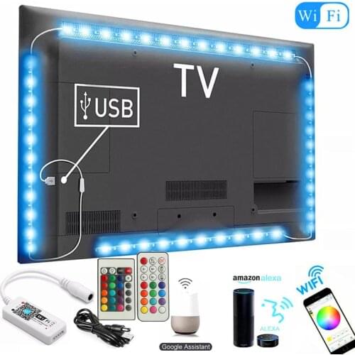 USB 5V 5050 RGB TV Backlight Lamp with 24/21Key IR/RF Remote WiFI Controller Background LED Strip for TV Computer Display Screen