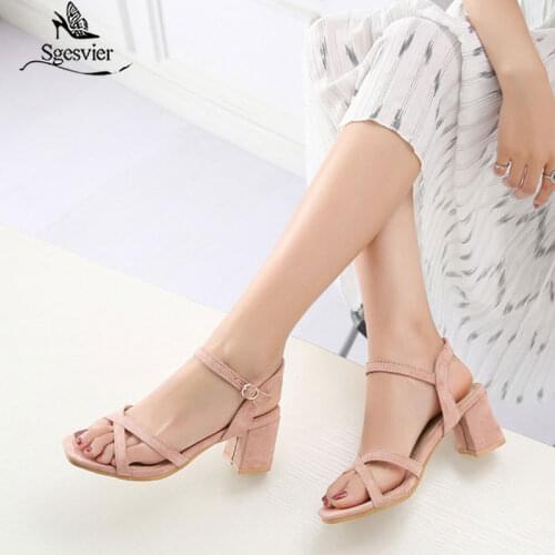 Sgesvier Summer Sexy Black Open Toe Chunky Heels Sandals Woman Thick With Peep Toe Shoes Women High Heels Buckle Sandals B457