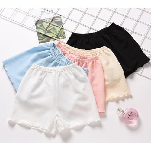 AECU Women Summer Safety Pants Thread Ribbed Striped Underpants Solid Color Ruffled Agaric Hem Boxer Shorts Female Upskirt Short