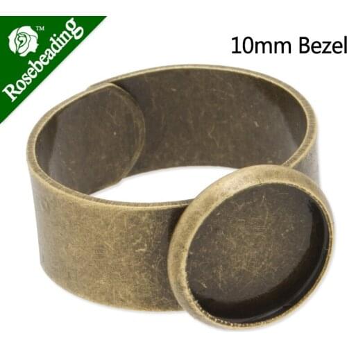10mm Round Adjustable Antique Bronze plated Ring Base Setting With 10mm round bezel,Sold 10pcs/lot-C3463