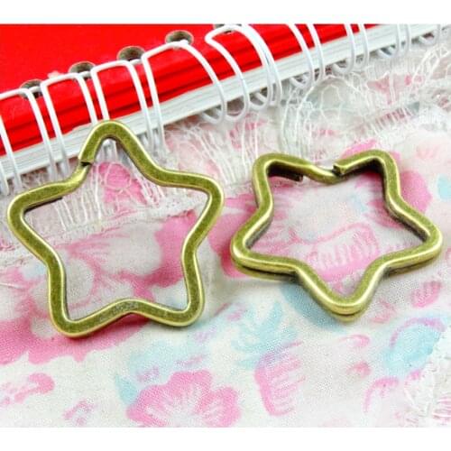 10Pcs Antique Bronze Plated Pentagram key Ring Unisex Keyring Keychain Accessories 35*34MM