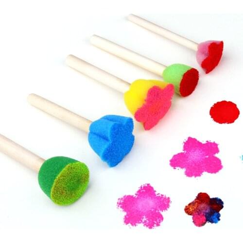 5PCS Childrens DIY Painting Tool Color Mini Sponge Brush Seal Opp Bag Packaging Colorful Sponge Wooden Handle Handmade By Baby