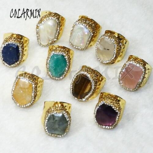 6 Pcs Gold color druzy rings Cat eyes stone gold rhinestone Adjustable rings Party jewelry jewelry fashion for girl gift 8090