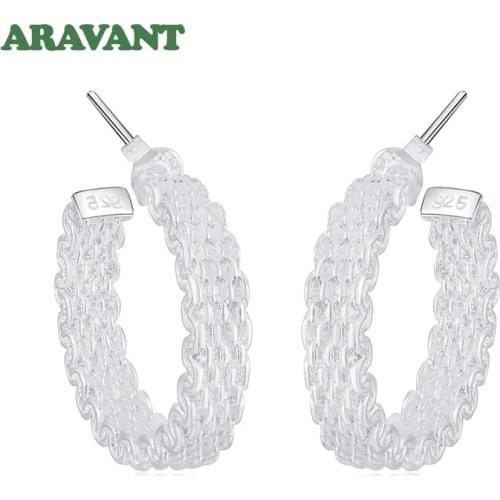 925 Silver 20MM Weave Round Circle Hoop Earring For Women Silver Jewelry Gifts
