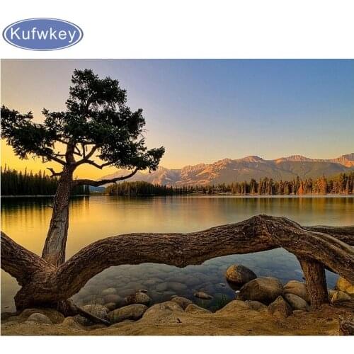 Diamond Embroidery landscape tree water mountain lake Needlework Diamond Painting Cross Stitch 5D Rhinestones Mosaic Decor
