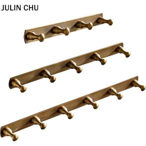Antique Bathroom Hook Bronze Brass Wall Mounted Vintage 4 5 6 Coat Hooks Decorative Clothes Hook Bar Towel Key Hanger Holder