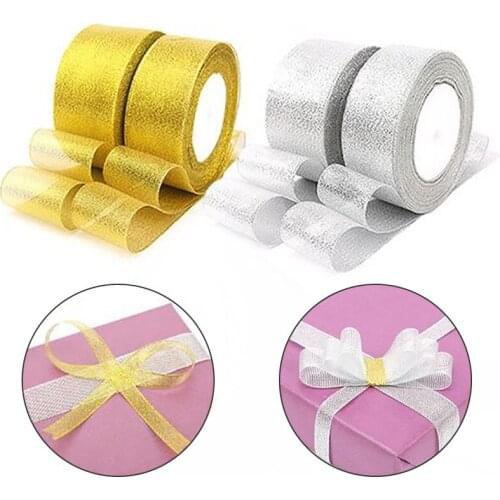 0.6-5 cm Glitter Satin Organza Ribbons Cake Packaging Lace Ribbon Gold Silver Gift Wrap Ribbon Wedding Party Packaging Accessory