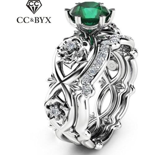 CC Vintage Rings For Women Creative Green Stone Flower-Shaped Set Ring Bridal Wedding Jewelry Couple Ringen Drop Shipping CC2054