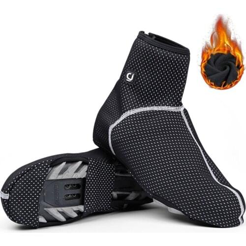 Cycling Shoe Cover Waterproof Fleece Compound Road Bicycle Riding camping windproof Lock Equipment Black