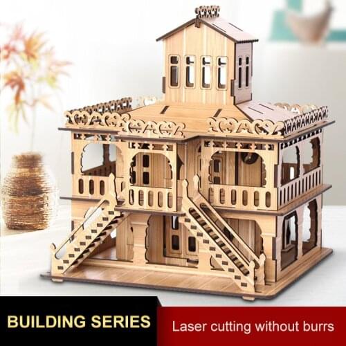 3D Wooden Puzzle Toys Jigsaw Architecture DIY Music Box House Villa Kids Boys Girls Educational House Paper Puzzle for Children