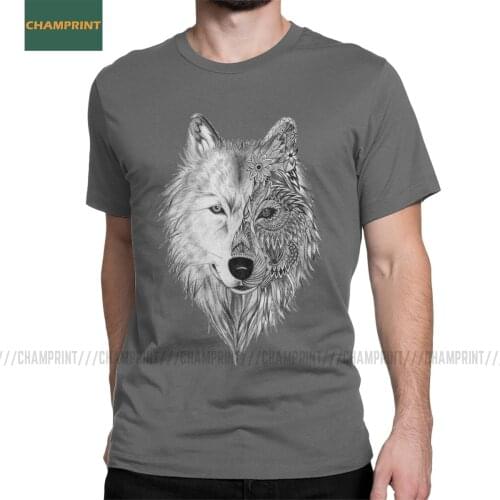 Gray Wolf T-Shirts Men Animal Wolves Wild Animals Creative 100% Cotton Tees Crewneck Short Sleeve T Shirt Original Clothing