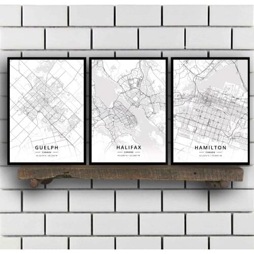 Guelph Halifax Hamilton Kelowna Kingston Kitchener Laval Leduc Levis Longueuil Markham Milton Montreal Canada Map Poster