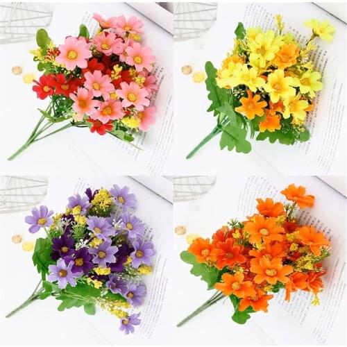 1PCS Artificial Flower Silk 7 Branch Daisy Artificial Flower Family Garden Bridal Bouquet Wedding Decoration Simulation Bouquet