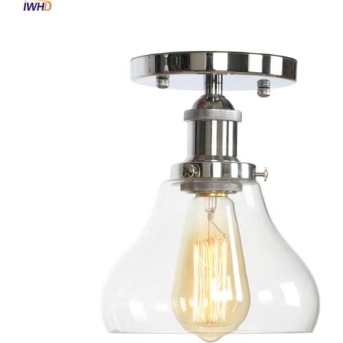 IWHD loft Industrial Decor LED Ceiling Lights For Kitchen Porch Living Room Glass Silver Vintage Ceiling Lamp Lampara Techo