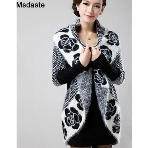 Cashmere Shawl for Women 2019 Winter Floral Knitted Sweaters Long Cardigans Tricotado Vintage Ladies Coats Knitwear Jackets