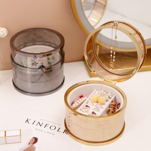 Korean INS Style Glass Jewelry Storage Box шкатулка Round Table Top Earrings Display Rack Double Light Luxury Finishing Boxes