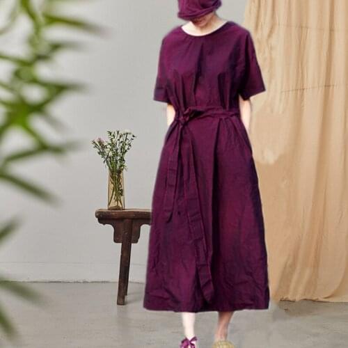 A Summer Fuchsia Fine High Density Cotton Bone Feeling Round Neck Chalaza Small Easy In Fund Dress 81205 h190511