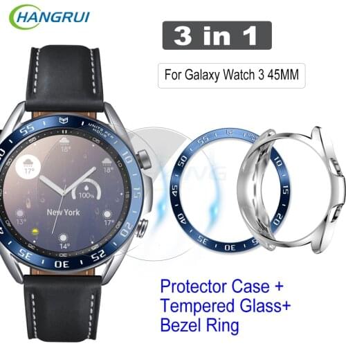 3In1 Metal Bezel Ring For Samsung Galaxy Watch 3 45Mm HD Tempered Glass For Galaxy Watch3 45MM R820 Protector Case Accessories