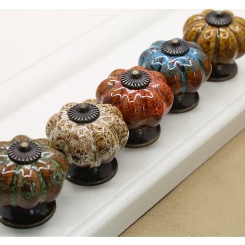 Cute Round Pumpkin Shape Ceramic Cabinet Pull Knobs, 1.6x1.6x1 inch