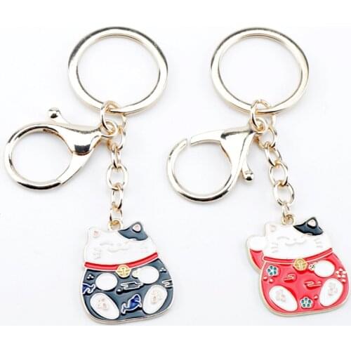 Cute Fortune Cat Keychain Accessories Zinc Alloy Animal Key Ring Fashion Key Chain for Women Ladies
