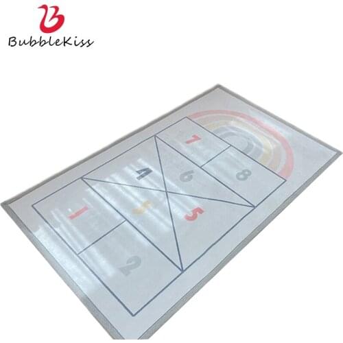 Bubble Kiss Korean Style Soft Carpets for Kids Room Rainbow Number Jumping Lattice Bedroom Rugs Colorful Pink Bedside Carpet