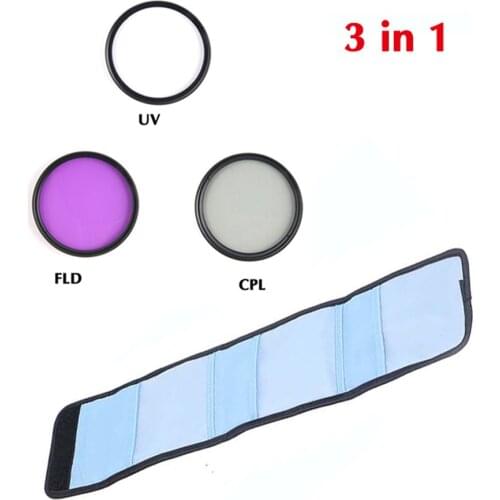 3 in 1 37 43 46 49 52 55 58 62 67 72 77 82mm Lens Filter Set with Bag UV+CPL+FLD for Cannon for Nikon for Sony Camera Lens