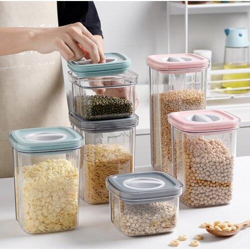 Set of 6 Plastic Kitchen Air Tight Dry Food Storage Container Refrigerator Organizer Fridge Items Coffee Cereals Nuts Bean Boxes