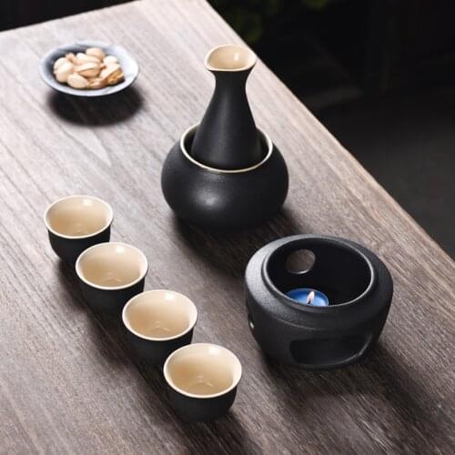 Ceramic 6 Cup Wine Pot Set Vintage Ceramic Sake Warmer Jug Glasses Household Spirits Rice Wine Vodka Copas De Vino Gift Box EE5