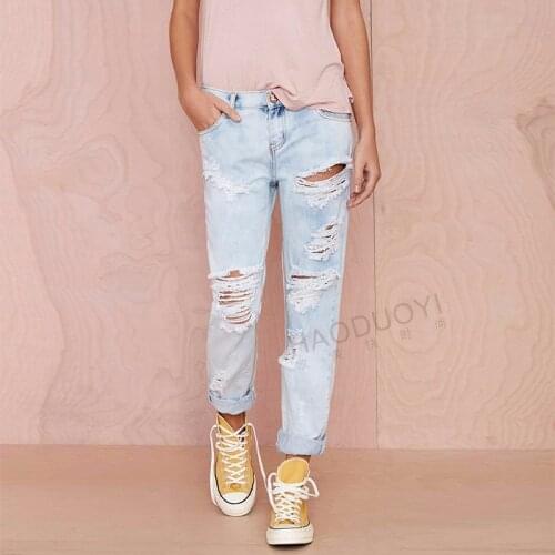 Obrix Ripped Denim Jeans For Women Loose Cargo Pants Boyfriend Style