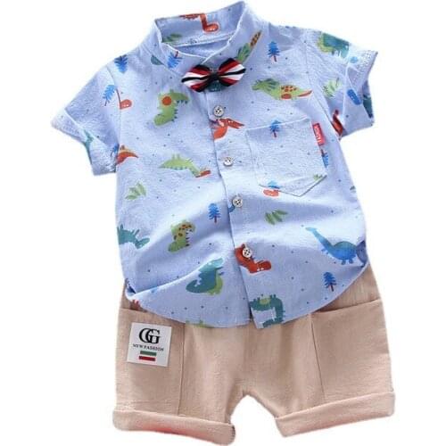 Toddler Baby Boys Clothes Gentlement new summer kids girls Suit full print Cartoon dinosaur Shirt Tops+shorts infant casual sets