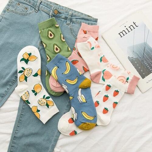 One Pair Unisex Funny Fruit Women Socks Harajuku Colorful Mid Socks Women Cute Crew Socks Woman Cotton Comfortable Socks Female
