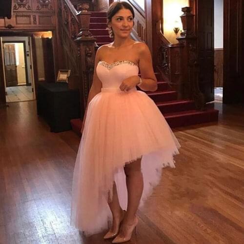 Hi-Low Pink Evening Dresses A-line Net/Tulle Sweetheart Beading Sleeveless Party Gowns Banbage 2021 high quality