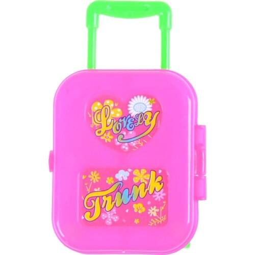 Pink Cute Plastic Rolling Suitcase Luggage Box For Doll Travel Dolls Outgoing Accessories Dollhouse Decor Girl Gift