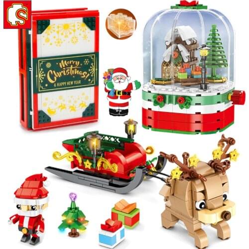 SEMBO Ideas Girl Friends House Winter Village Christmas Book Santa Claus Figures Reindeer Sled Rolling Huts Building Blocks Toys
