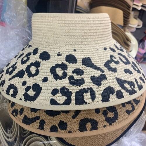 Fashion Leopard Summer Sun Hats For Women Foldable Sun Visor Big Wide Large Brim Beach Hats Straw Hat Chapeau Femme Beach Cape