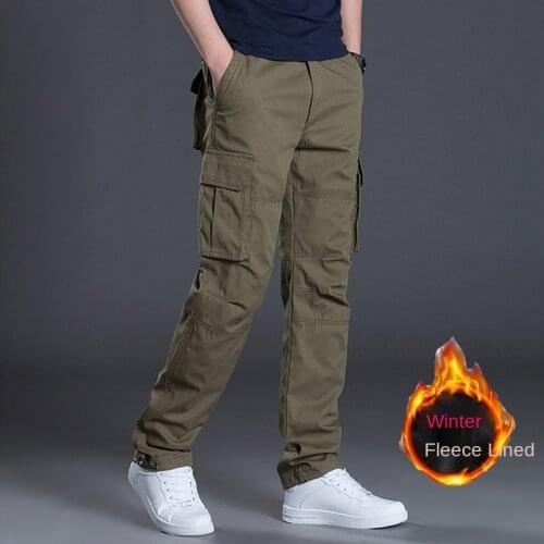 Warm Fleece Cargo Pants Men Winter Warm Clothing Casual Pants Military Tactical Work Trousers For Male 2021 New