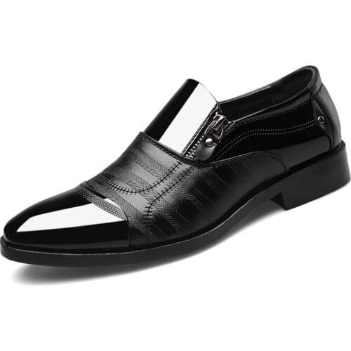 Mens Quality Patent Leather Shoes Zapatos De Hombre Size Black Leather Soft Man Dress Shoes Man Flat Classic Oxford